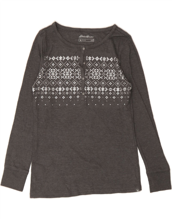 EDDIE BAUER Womens Outdoor Top Long Sleeve UK 12 Medium Grey Fair Isle Vintage Eddie Bauer and Second-Hand Eddie Bauer from Messina Hembry 