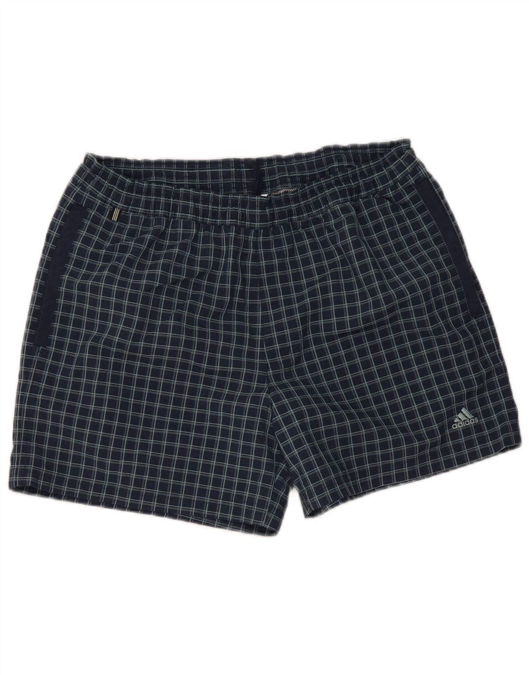Pantaloncini da bagno Adidas da uomo medi in poliammide a quadri blu navy