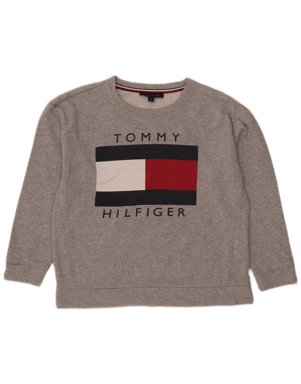 Felpa grafica da donna Tommy Hilfiger Maglione UK 14 Grigio medio chiazzato
