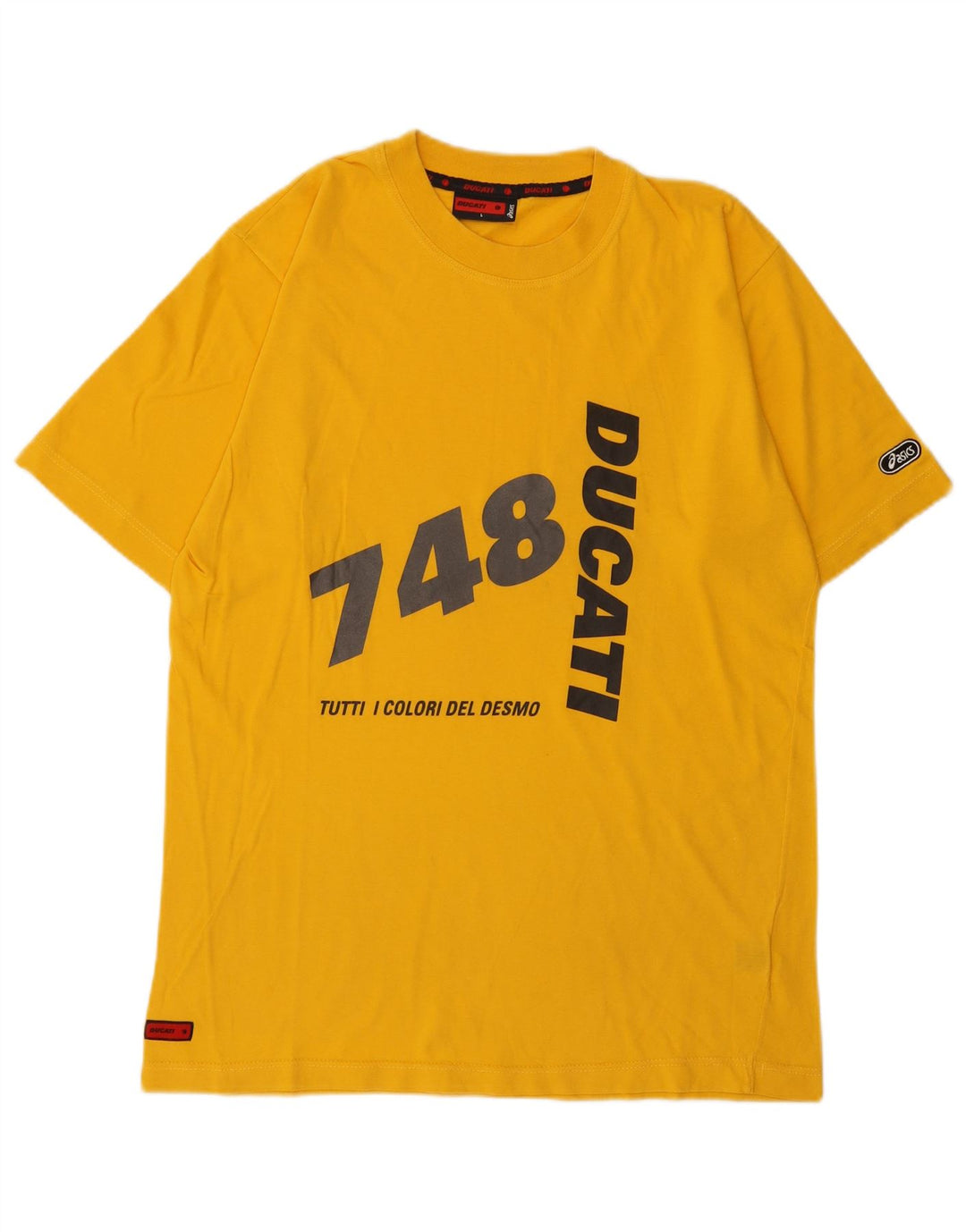 Asics Uomo Ducati Graphic T-shirt Top Large in cotone giallo