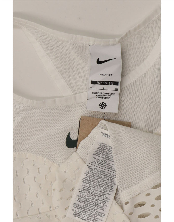 Nike - Canotta corta da donna, vestibilità attillata, trasparente, taglia UK 8, piccola, in poliestere bianco