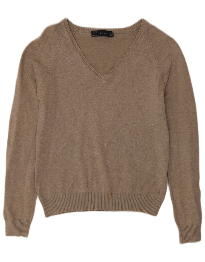 Maglione con scollo a V da donna Zara UK 12 Cotone grigio medio