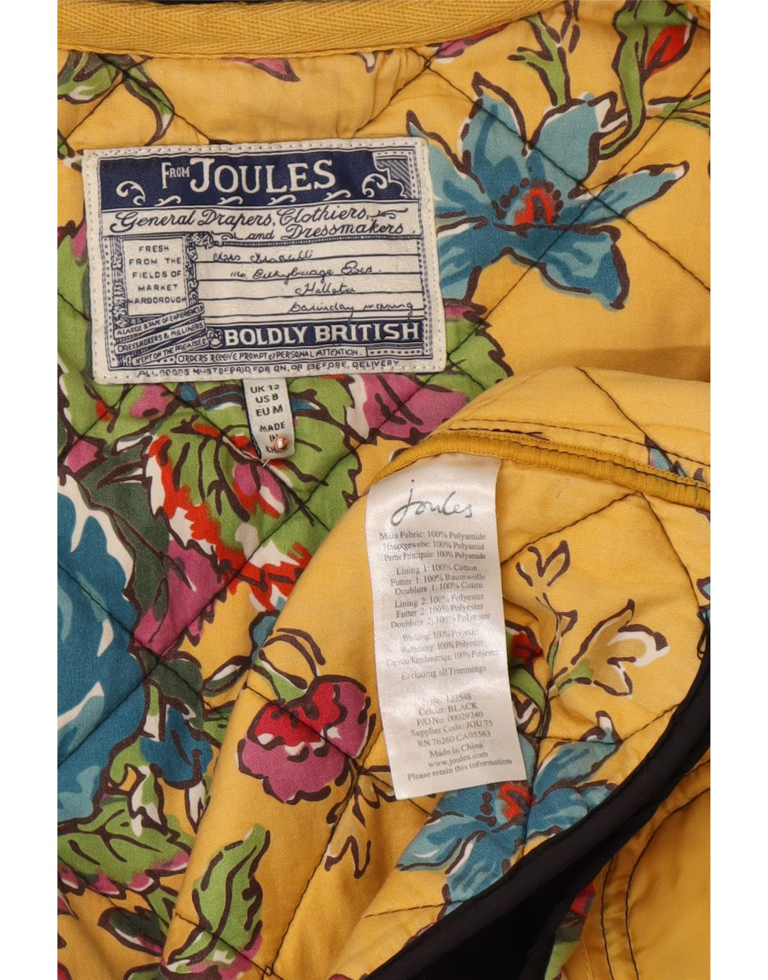 Giacca trapuntata da donna JOULES UK 12 media nera in poliammide