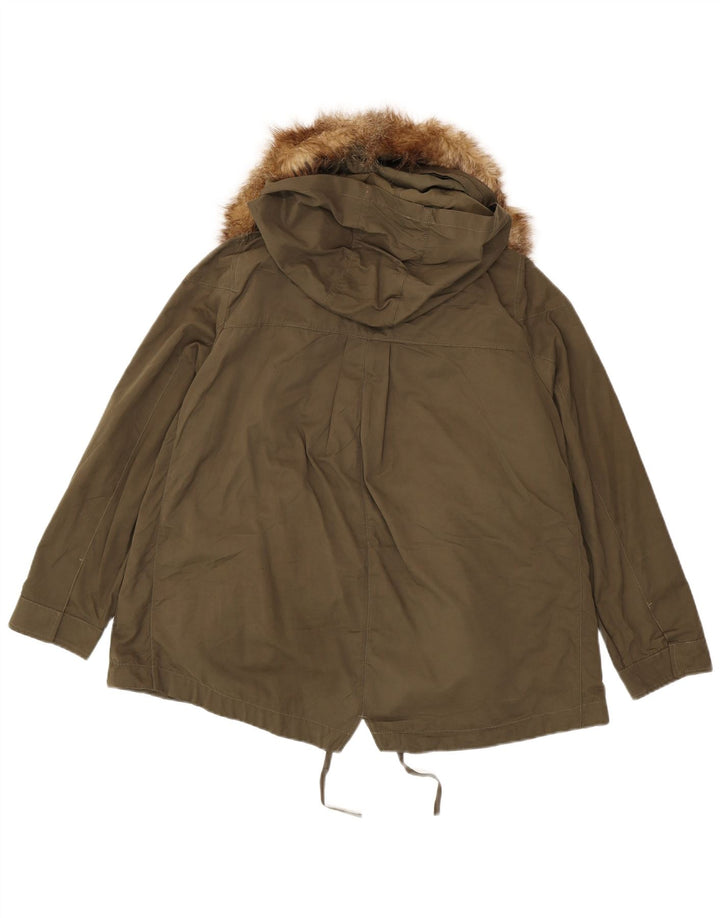 MARKS & SPENCER Giacca parka oversize con cappuccio da donna UK 14 Large Khaki
