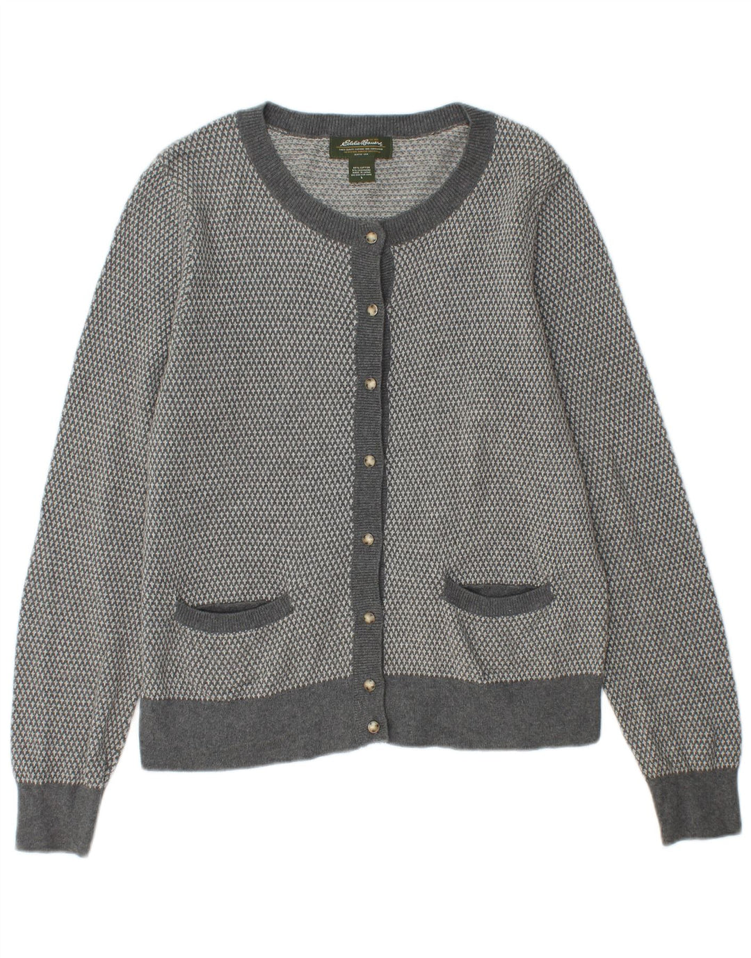 Maglione cardigan da donna EDDIE BAUER UK 14 grande cotone grigio