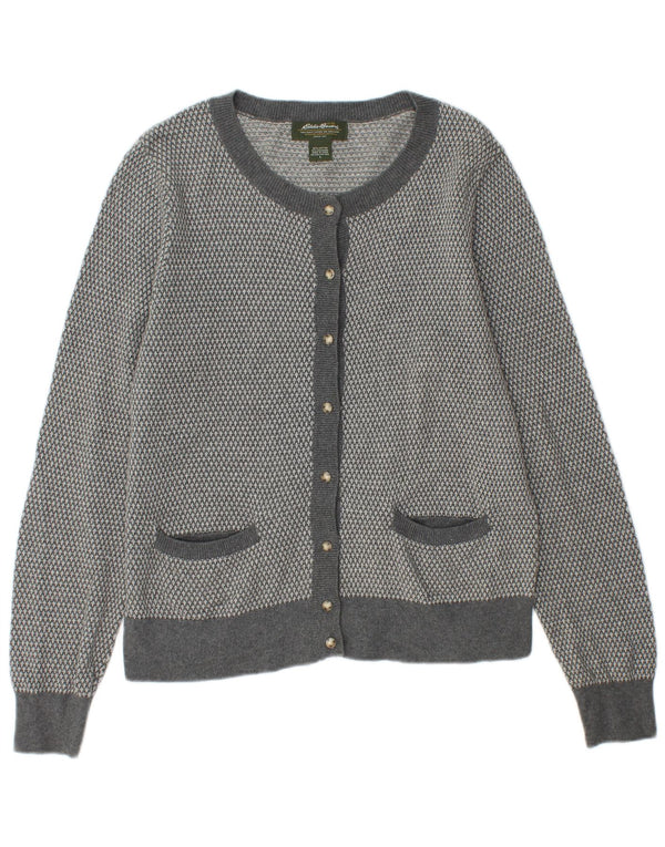 Maglione cardigan da donna EDDIE BAUER UK 14 grande cotone grigio