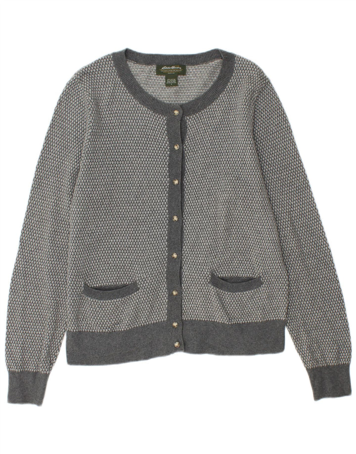 Maglione cardigan da donna EDDIE BAUER UK 14 grande cotone grigio
