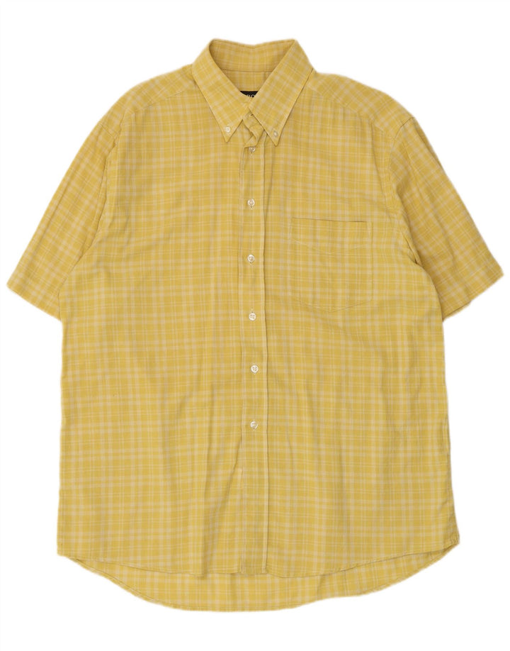 Camicia a maniche corte da uomo Hugo Boss in cotone a quadri gialli grandi