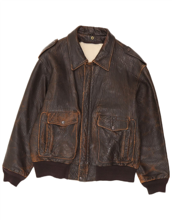 Giacca in pelle vintage da uomo IT 48 Marrone medio
