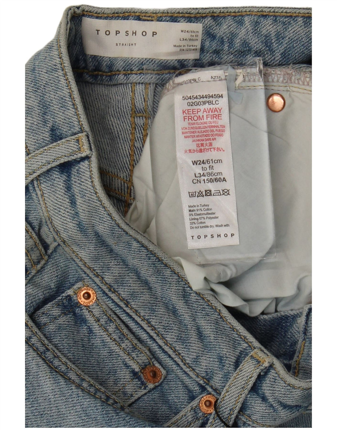 Jeans dritti da donna Topshop W24 L28 cotone blu