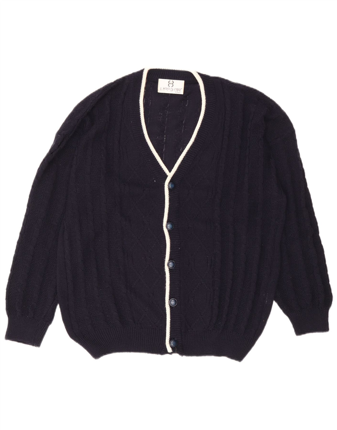 Maglione cardigan da uomo vintage grande cotone blu navy