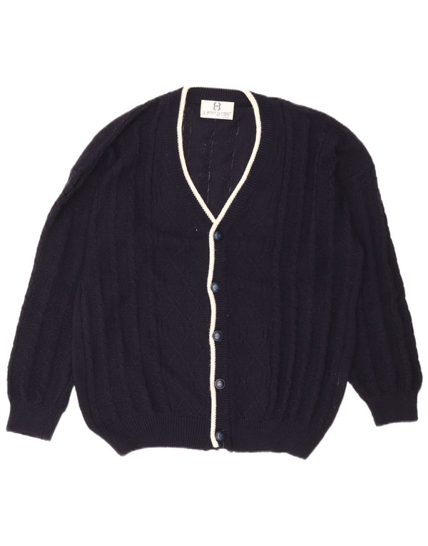 Maglione cardigan da uomo vintage grande cotone blu navy