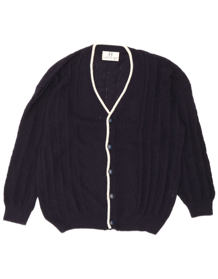 Maglione cardigan da uomo vintage grande cotone blu navy