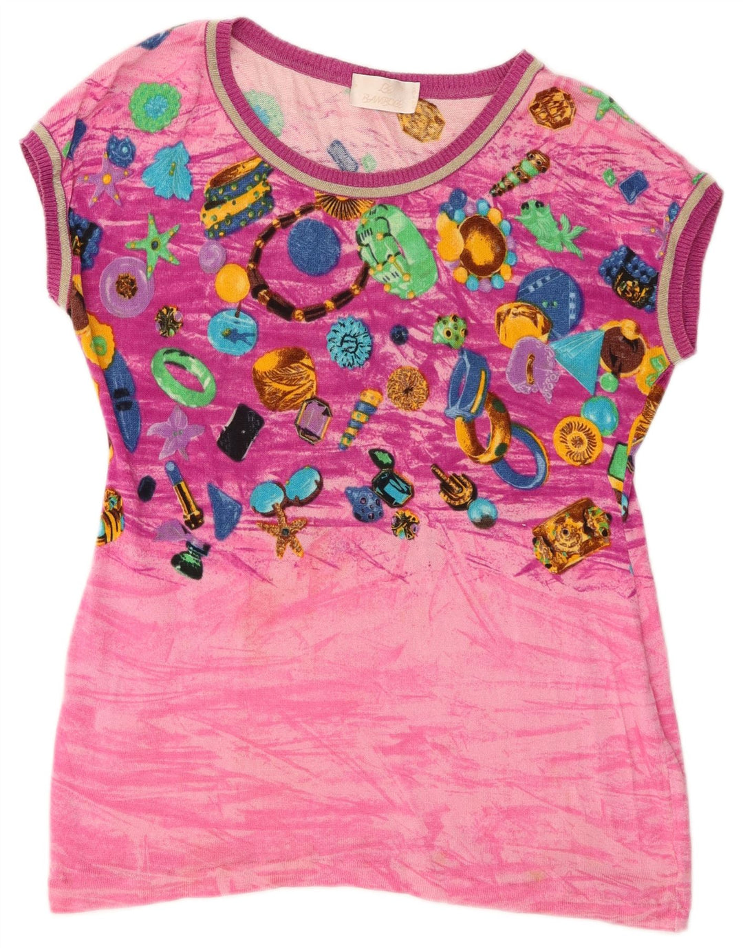 T-shirt grafica da donna vintage Top IT 44 cotone rosa medio