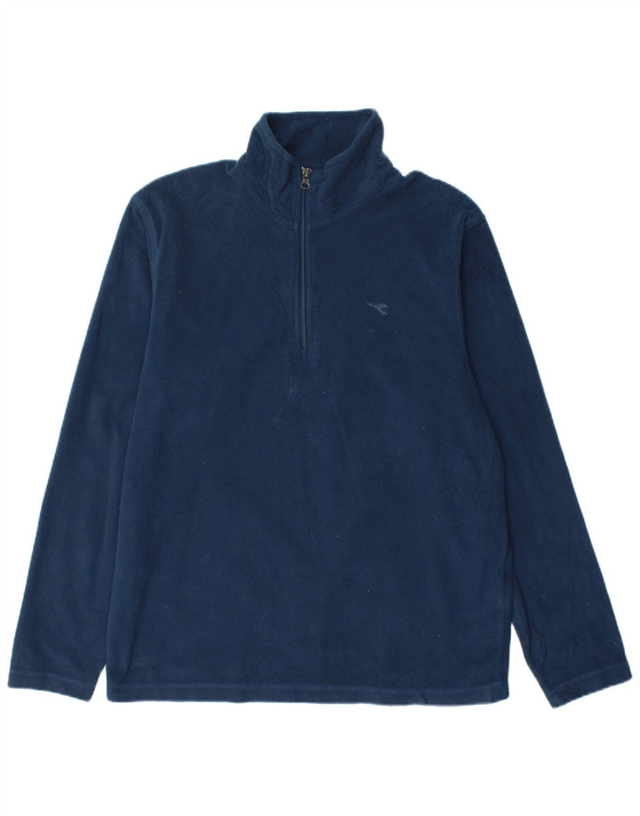 Maglione in pile da uomo Diadora con zip e collo, grande, in poliestere blu navy