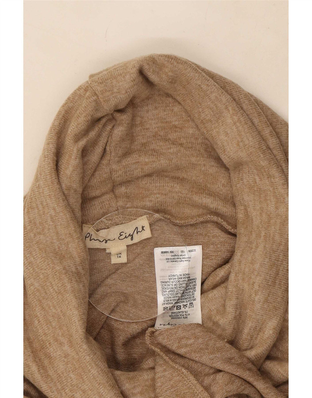 Maglione maglione a collo alto da donna Phase Eight UK 14 Large Beige Viscosa