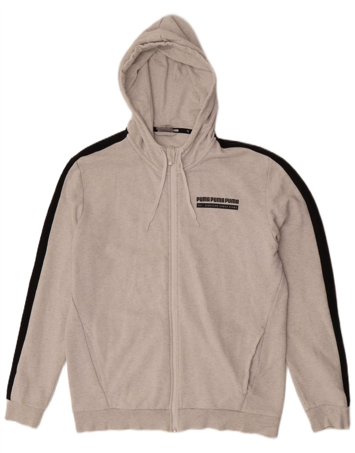 Felpa con cappuccio e zip grafica da uomo Puma in cotone color block grigio medio