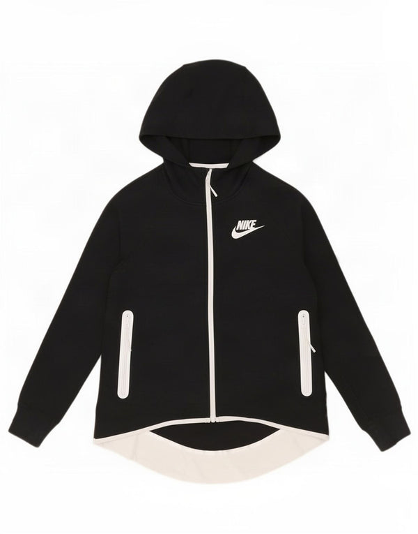 Nike Womens Oversized Zip Hoodie Sweater UK 6 XS Black Cotton