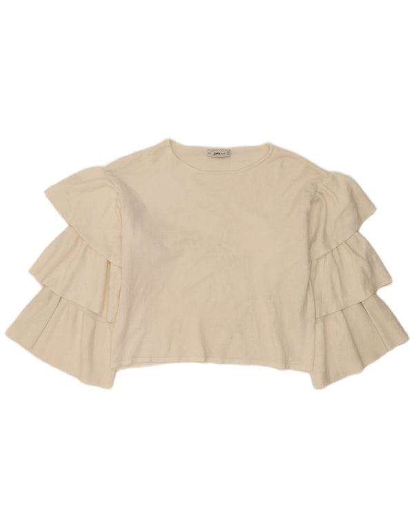 Maglione da donna Zara oversize con scollo a barchetta con volant UK 10 piccolo bianco sporco