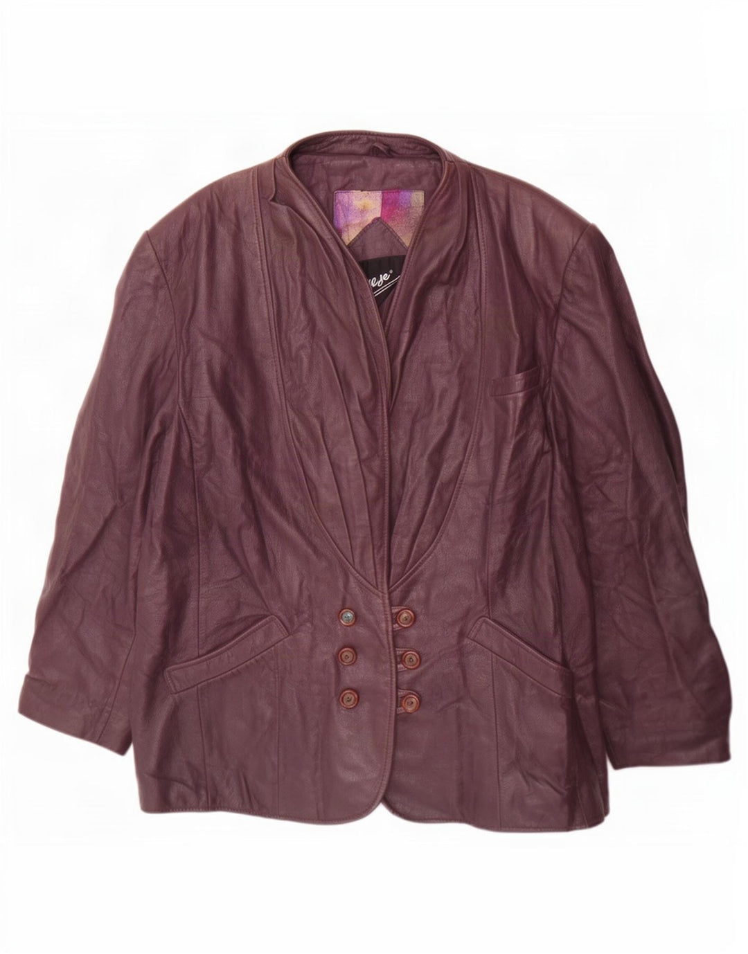 Giacca blazer in pelle doppio petto da donna Cruse EU 42 Large Viola