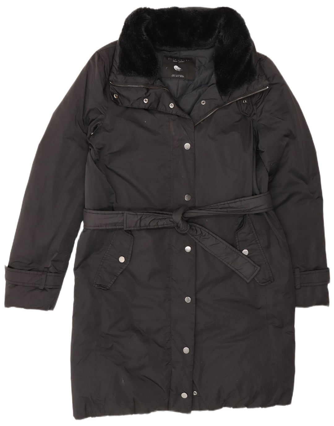 Cappotto imbottito da donna Zara UK 14 Poliestere color block medio nero