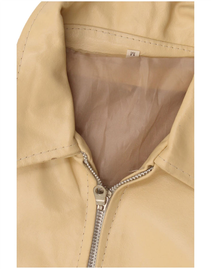 VINTAGE Womens Leather Jacket UK 12 Medium Yellow
