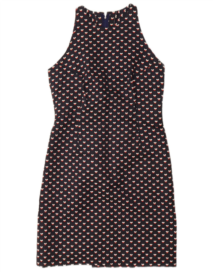 Set da donna VINTAGE a 3 bottoni e 2 pezzi UK 12 medio blu navy maculato