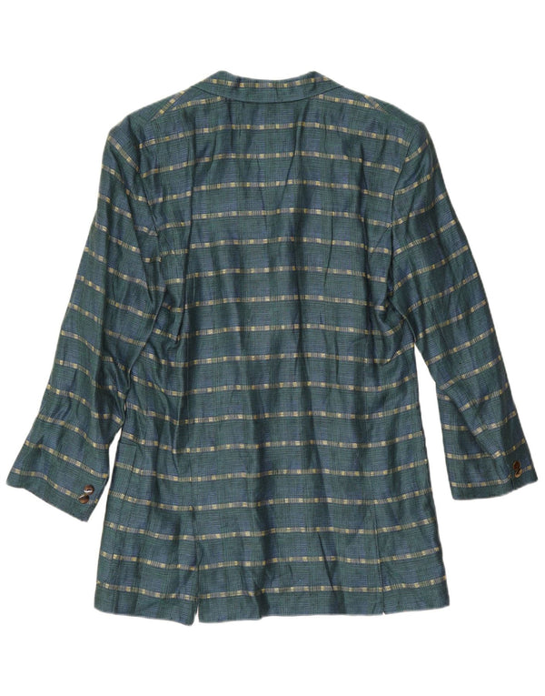 Giacca blazer vintage da donna a 3 bottoni UK 14 Lino a righe verde medio