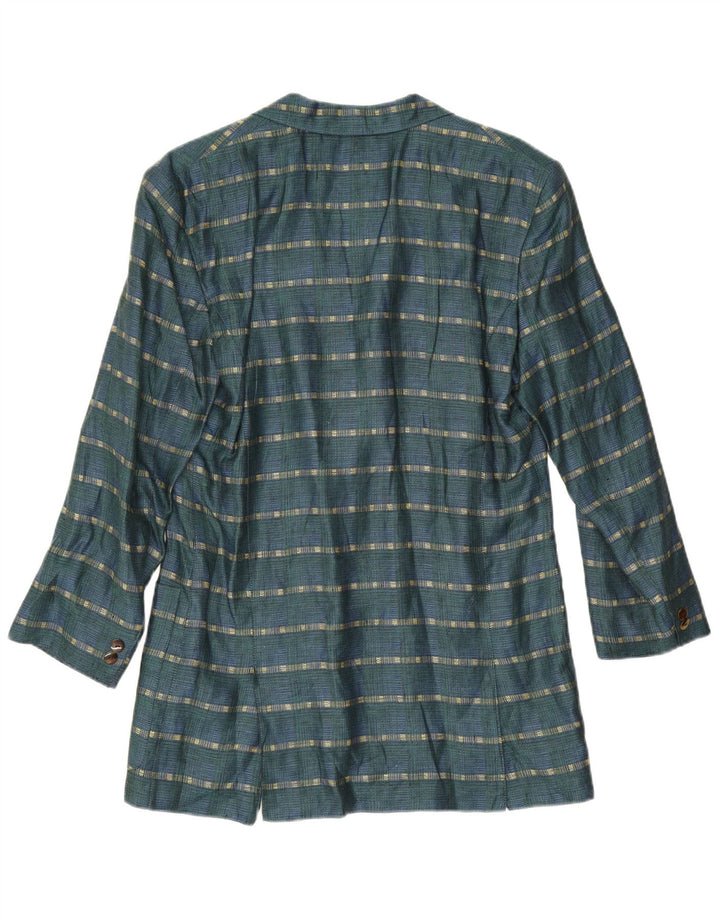 Giacca blazer vintage da donna a 3 bottoni UK 14 Lino a righe verde medio