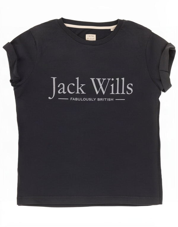 T-shirt grafica da donna Jack Wills Top UK 6 XS cotone blu navy