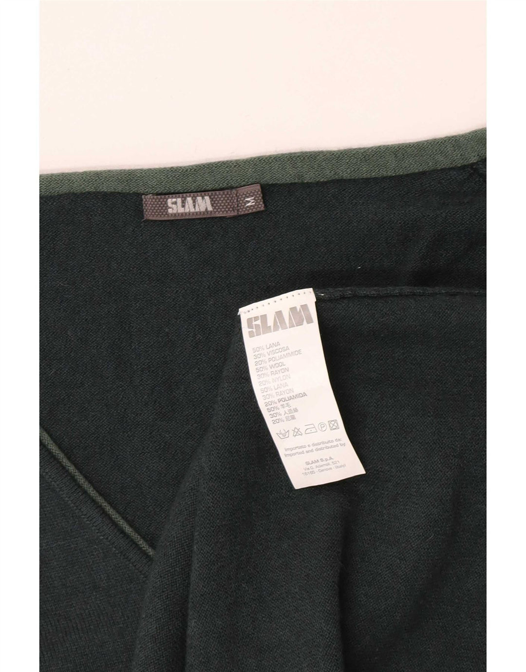 Maglione maglione con scollo a V da donna Slam UK 12 Lana verde medio