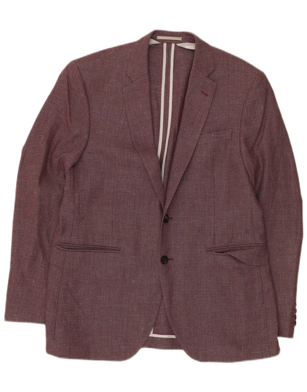 JAEGER Giacca blazer da uomo a 2 bottoni UK 42 XL Lana Chevron bordeaux