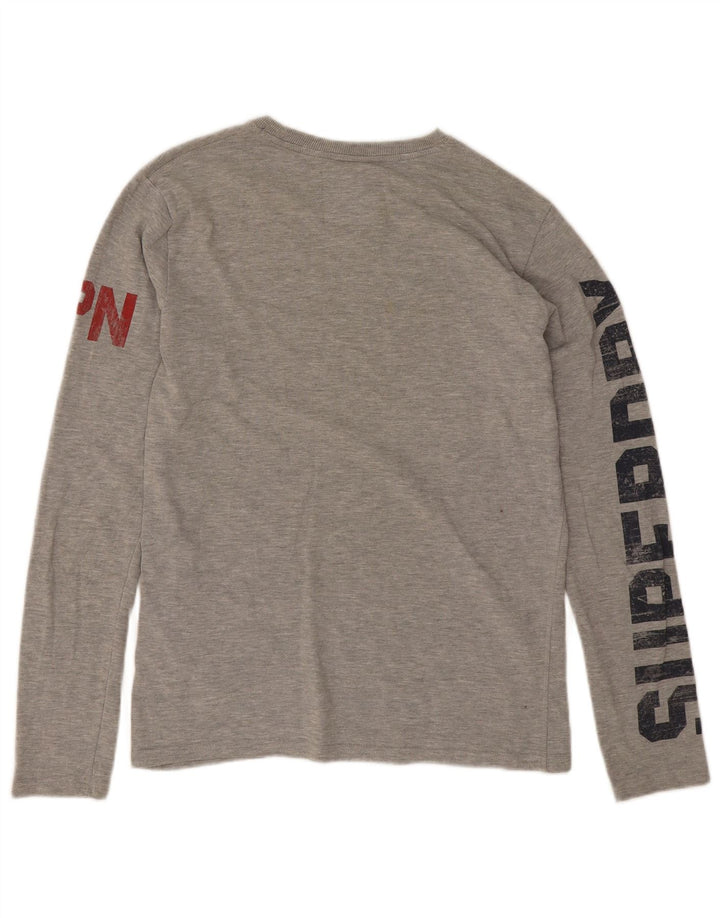 Top grafico da uomo Superdry a maniche lunghe in cotone chiazzato grigio medio