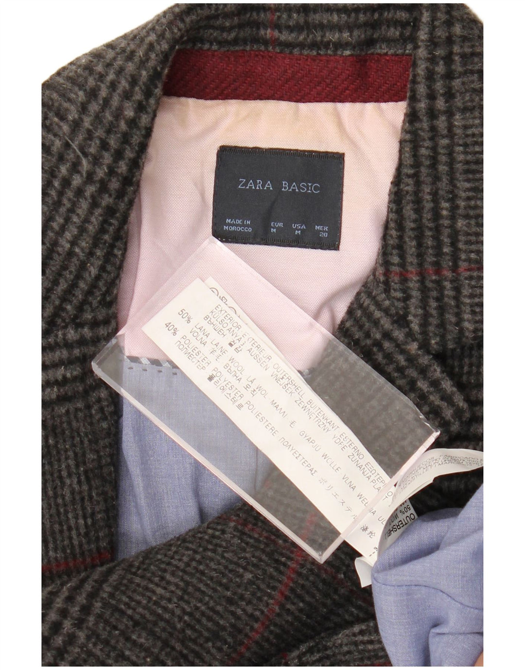 Giacca blazer da donna a 1 bottone Zara UK 12 Lana pied de poule grigio medio