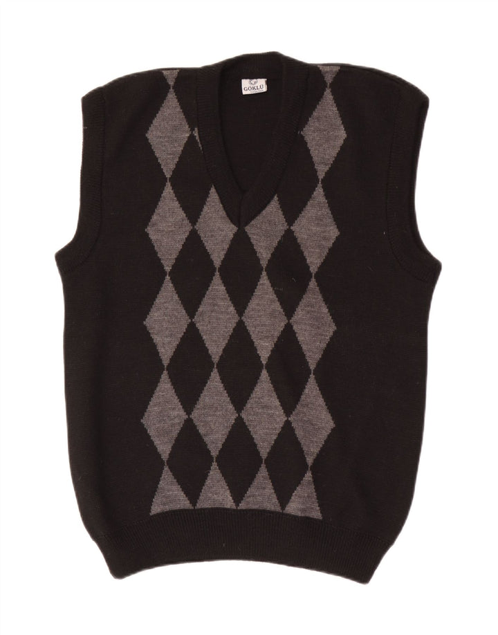 Canottiera vintage da uomo piccola a rombi nera/diamante