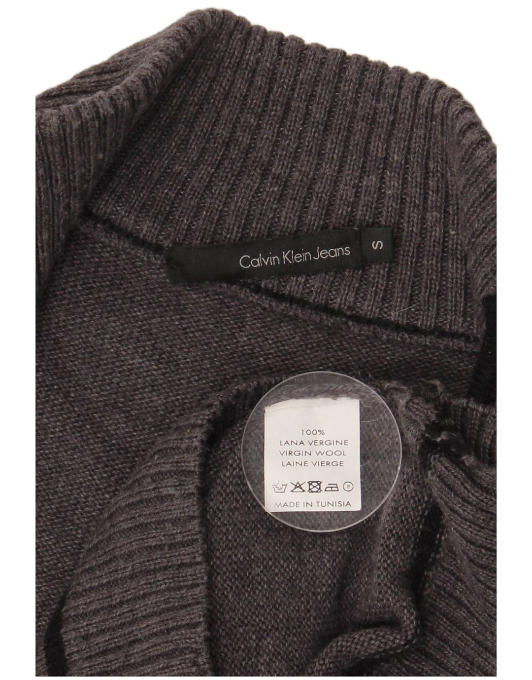 CALVIN KLEIN JEANS Maglione cardigan da donna UK 10 Piccolo grigio in lana vergine