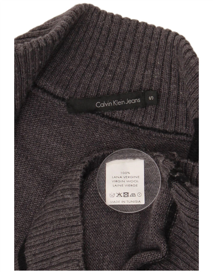 CALVIN KLEIN JEANS Maglione cardigan da donna UK 10 Piccolo grigio in lana vergine