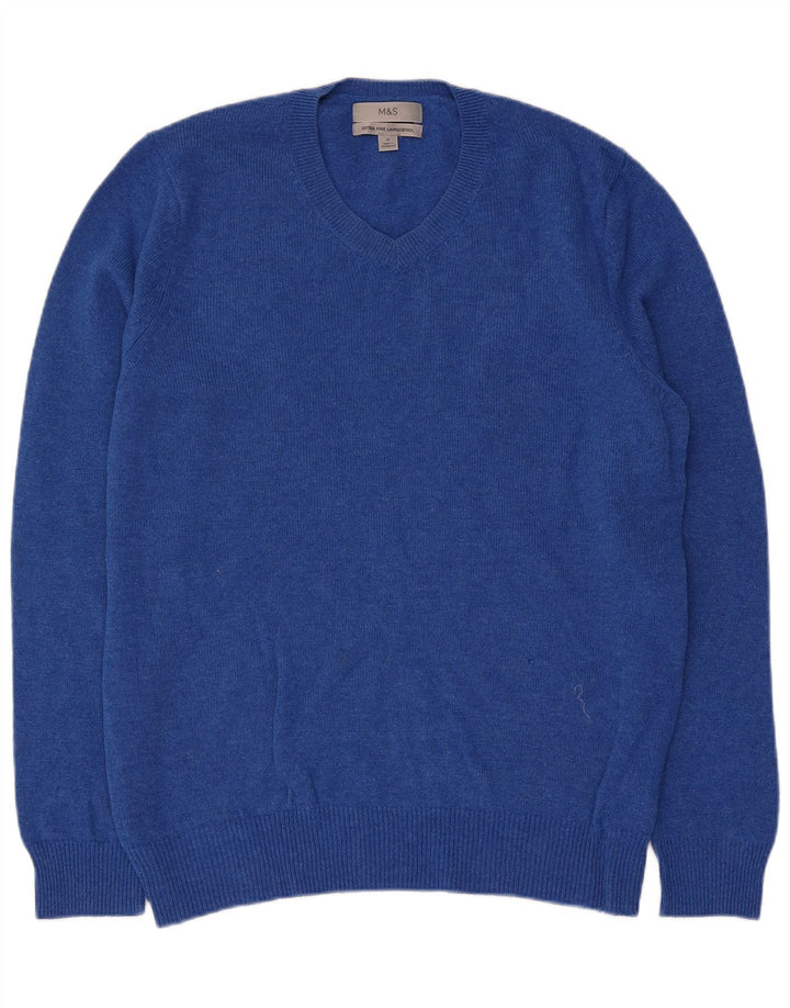 Maglione da uomo con scollo a V Marks & Spencer in lana blu medio