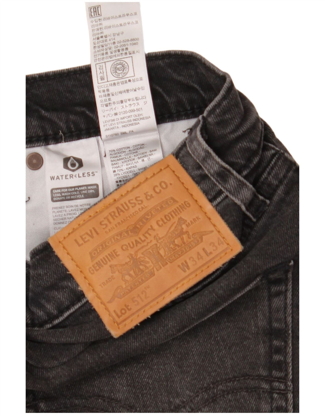 Levi's Uomo 512 Jeans affusolati slim effetto consumato W34 L34 Cotone grigio