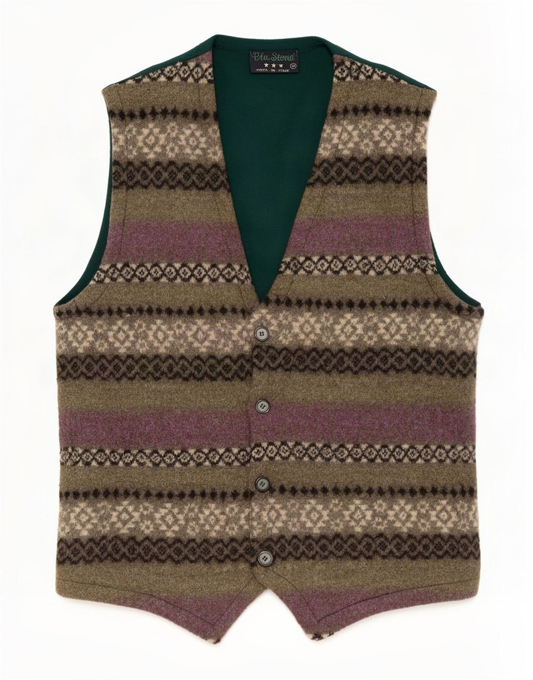 Gilet vintage da uomo verde medio Fair Isle