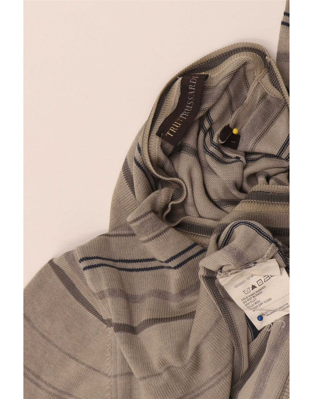 Maglione Trussardi Uomo Girocollo Maglia Large in Cotone Grigio a Righe