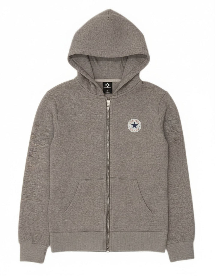 Maglione con cappuccio e zip Converse per ragazzi 10-11 anni in cotone screziato grigio medio