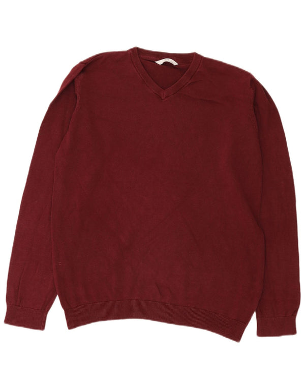 Maglione Marks & Spencer da ragazzo con scollo a V 15-16 anni in cotone bordeaux