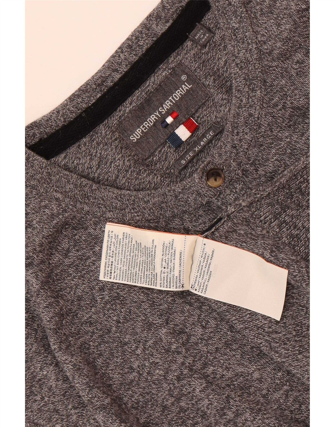 Maglione da uomo con vestibilità regolare e collo abbottonato Superdry XL in cotone chiazzato grigio