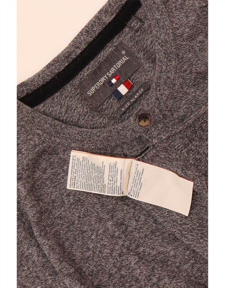Maglione da uomo con vestibilità regolare e collo abbottonato Superdry XL in cotone chiazzato grigio