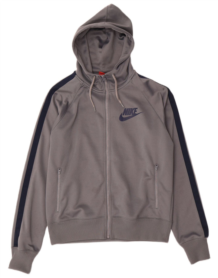 Felpa con cappuccio e zip Nike da uomo in poliestere color block grigio medio