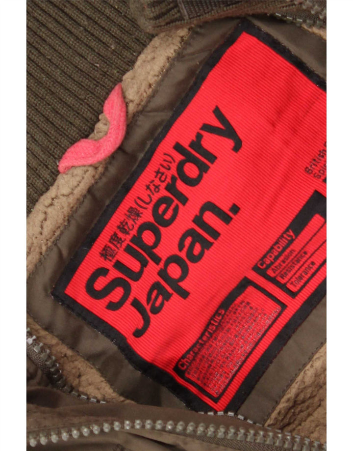 Giacca a vento con cappuccio da donna Superdry UK 16 grande poliestere kaki