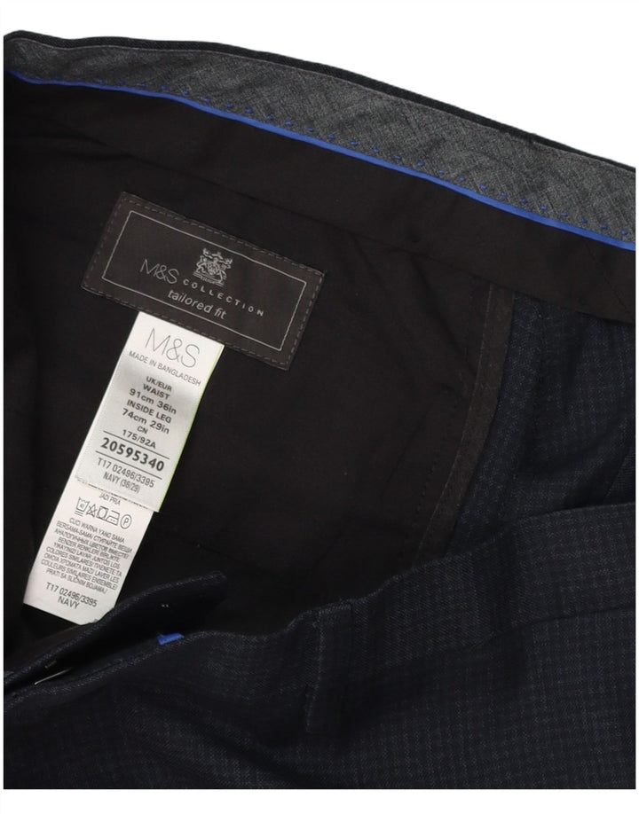Pantaloni da abito su misura da uomo Marks & Spencer W36 L29 blu navy a quadri