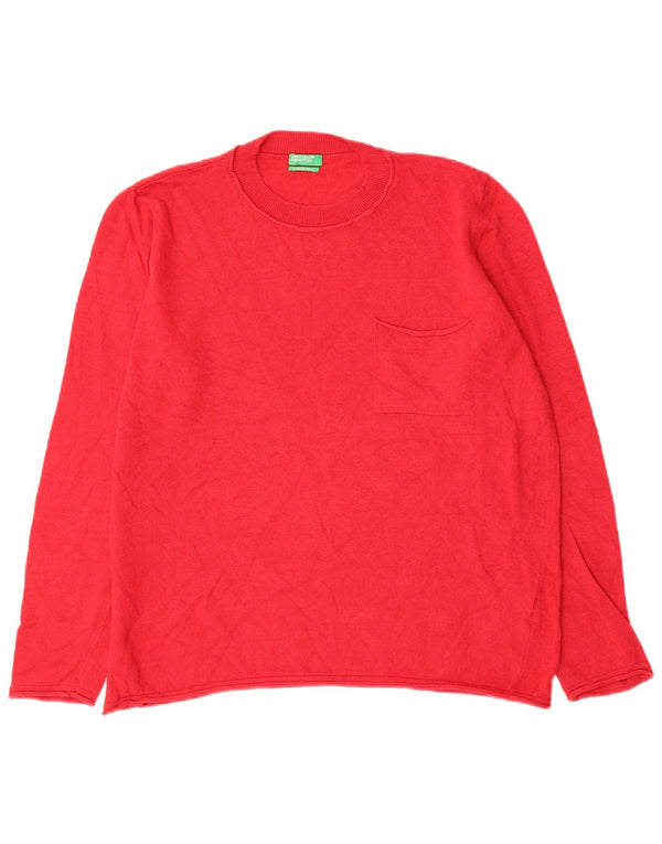 Maglione maglione girocollo da donna Benetton UK 16 Large rosso viscosa