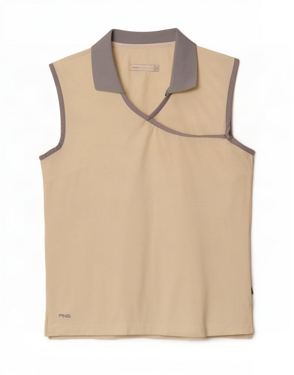Polo senza maniche da donna Ping UK 14 Large in nylon color block bianco sporco